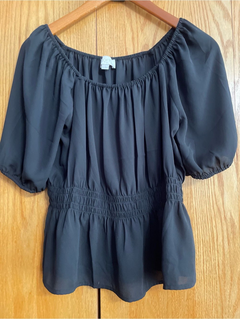 LOFT Black Off-Shoulder Smocked Waist Peasant Top
